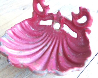 Burgundy chippy enamel soap dish