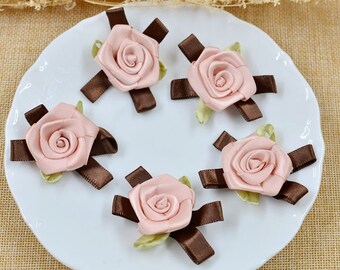 60pcs 5cm 1.96" wide coffee pink flower satin appliques patches X14W561P1009C free ship