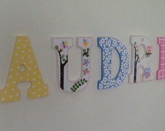 Custom Painted Little Girl's Wall Letters- Hayley / Birds / Owls