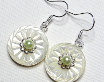 Carved mother of pearl earrings - #746