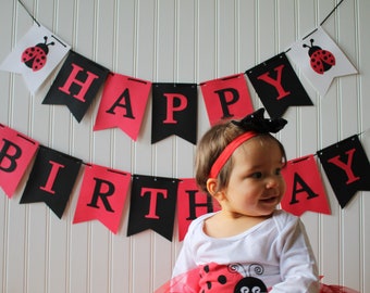 Ladybug Birthday Banner, Happy Birthday Banner, Ladybug Birthday Party, Ladybug Banner, Ladybug Banner, Ladybug Highchair Banner, Ladybug