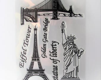 Clear stamps - Paris - Eiffel tower - Golden gate bridge - Statue of liberty - San Fransisco - travel - 6 stamps - bullet journal - bujo
