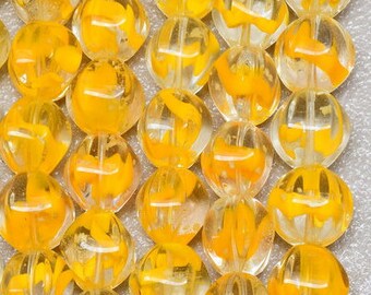 11mm Lemon Yellow OR Sunny Yellow with Clear Glass Beads 11x9 to 11x10mm Yellow Glass Beads Full Strand