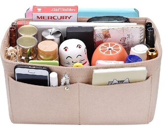 Felt Tote Insert Organizer, Handbag Organizer, Bag in Bag, Diaper Bag Organizer, 12 Compartments, 3 Sizes