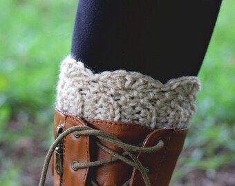 Tan Shell Stitch Crochet Boot Cuffs