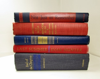 Red & Blue Book Stack: Set of 5 Vintage Books for Reading, Props, or Decorating