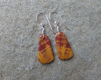 Mookaite earrings - gem stone jewelry - natural earrings handmade in Australia - unique earrings red yellow