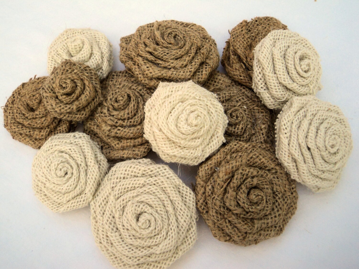 50 Burlap Roses Natural and Ivory Burlap Flowers Burlap