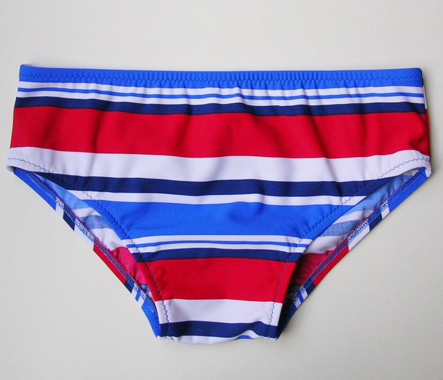 Mens Brief Swimsuit in Red White and Blue Stripe in S.M.L.XL