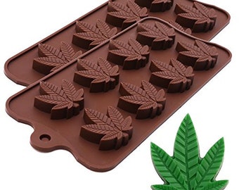 Marijuana Leaf Silicone Candy Mold Ice Cube Trays, 2 Pack - USA FREE Shipping