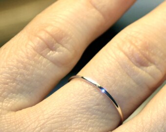 Ultra Thin Wedding Band/ White Gold Wedding Ring/ 1mm Skinny/ 14k Solid Gold/ Handmade/ Fully Round/ Plain Simple/ Stacking Ring/ Spacer
