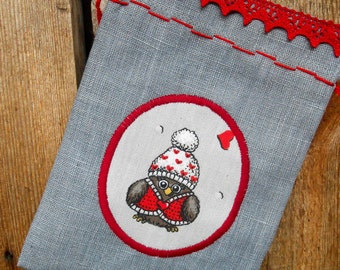 Christmas Decor Owl Gift Bag Owl Decor Christmas Owl Christmas Gift Bag Christmas Gift Santa Sack Christmas Bag Gift Wrap