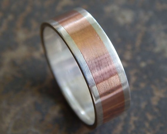 forged silver copper ring mens wedding band hammered by ...