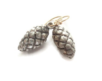 Raffia Seed Pod Earrings, Large Silver Drops, Oxidized Silver Botanical Jeweltry Artisan Handmade by Sheri Beryl