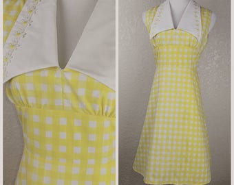 Delicious Lemon Yellow Gingham Vintage Dress