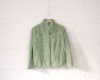 Softest Pastel Green Fur Jacket · Vintage Pastel Fur · Vintage Real Fur Jacket · Colored Fur Jacket · Baby Green Fur Coat · Cropped Fur · M