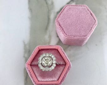 Velvet Ring Box Hexagon Hand Made Keepsake Velvet Ring Box Engagement Ring Wedding Ring Vintage Pink
