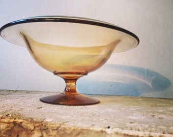 Art glass pedestal bowl - decorative amber