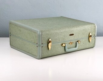 Vintage Large Blue Tweed Samsonite Suitcase, Blue Suitcase, Vintage Luggage Suit Case, Samsonite Luggage, Film Props