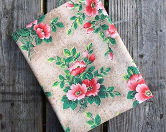 Gorgeousl vintage French fabric 1950s - Rosehip flowers