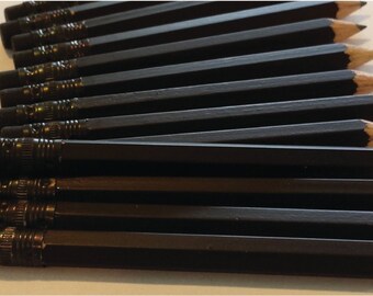 72 Black Matte Mini short half Hexagon Golf #2 Pencils With erasers Pre-Sharpened Made In the USA - Non Toxic Latex Free Express Pencils TM