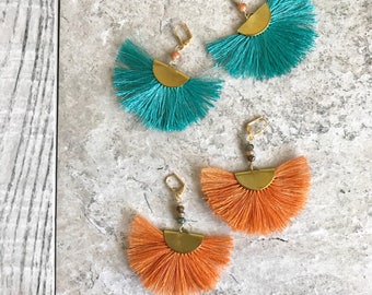Colorful Tassel Chandelier Earrings. Dangle Earrings. Statement Earrings. Jewelry Gift. Gold Tassel Earrings. Chandelier Earrings Gift.