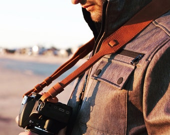 Leather Camera Strap for DSLR or SLR camera, Camera strap for Nikon, Canon, Sony, Fuji & other cameras.