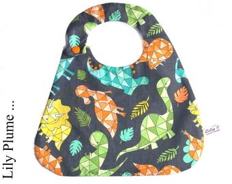 Output grey dinosaur baby snap bib