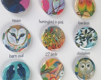 Bird Art Magnets, choose from 9 designs, 1.25 in, by Jenlo