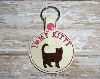 I Love My Kitty Keychain, Pink and Brown