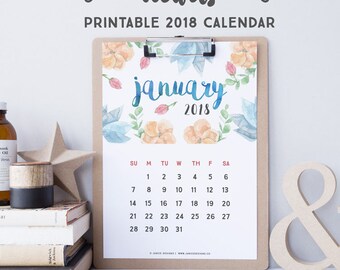 Template, Blogger, 2018 Printable Calendar (Standard): Flowers