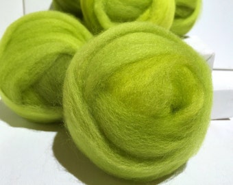 Lime Green wool roving, Spinning, Needle Felting Spinning wool, yellow green, chartreuse, flourescent green, day-glo green