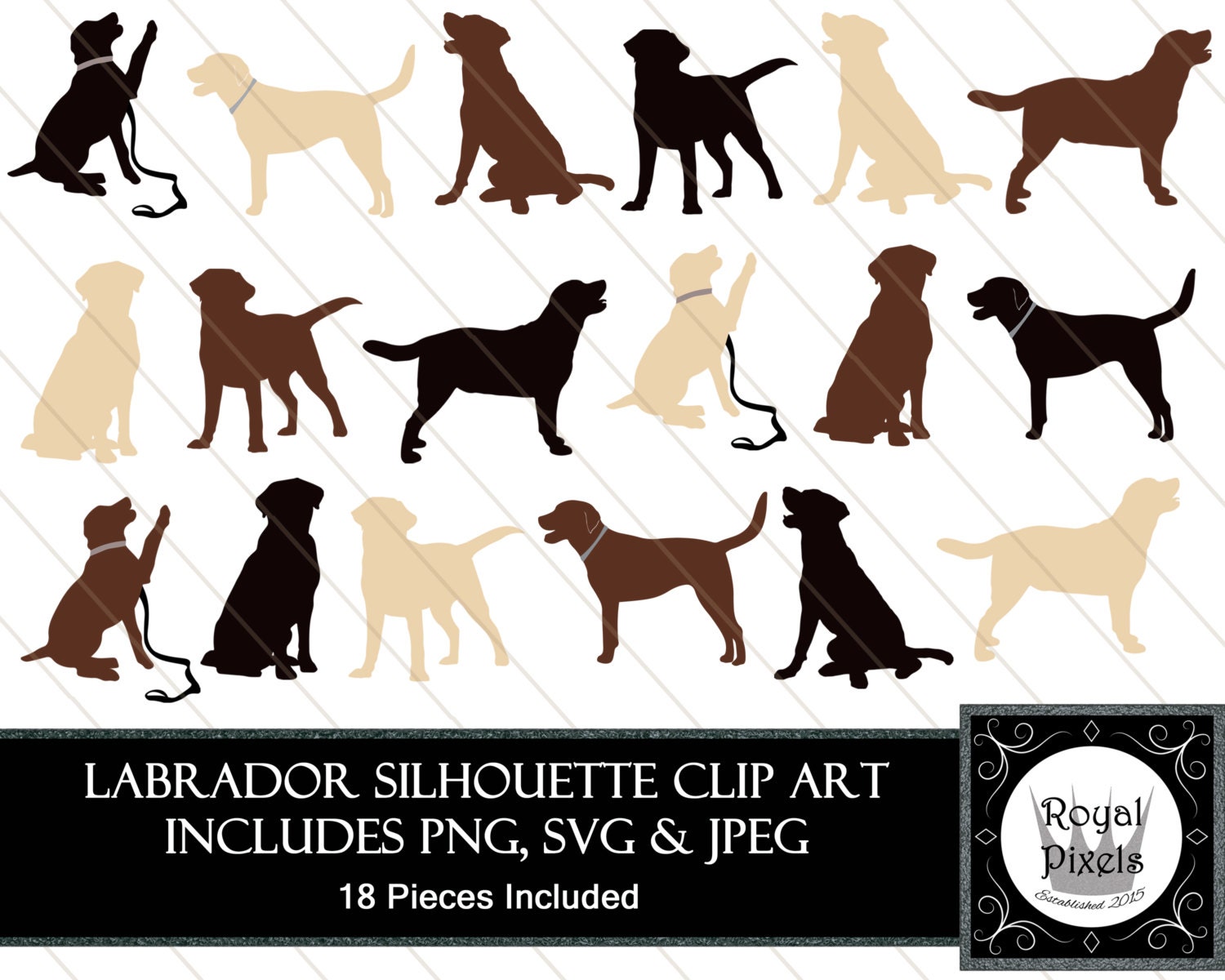 Download Labrador Silhouette Clip Art - 18 Pieces - Golden Brown Black Dog Silhouette - 7 inches ...