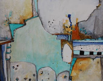 Beyond the Border Modern Illustrative Abstract Zen Painting original art by Jodi Ohl