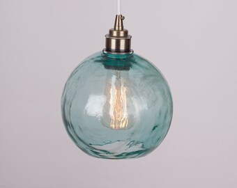 Flotteur de verre vintage lampe - verre antique de lumière - bouée marine - pendentif - soufflé à la main en verre lampe suspendue