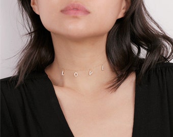 Perfect Layering Gold Personalized Choker Necklace - Dainty Name Choker - Dangle Initial Choker Necklace - 14K Gold Filled Choker