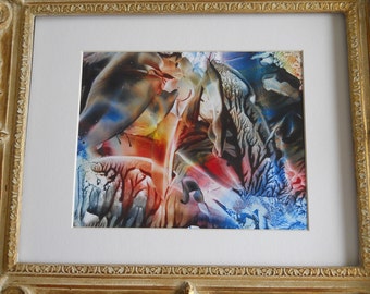 Untitled Abstract 11x14 matted 8x10 print of the Encaustic Wax original MODERN ART