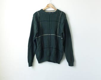 90s Oversized Knit Sweater - Green - Grandpa Sweater - Cosby Sweater - Striped Sweater - Textured Sweater - Cable Knit Sweater - Men's XL