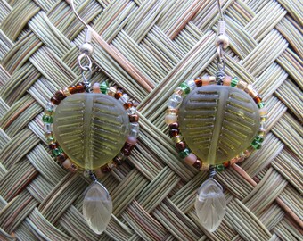 Hand beaded leaf earrings