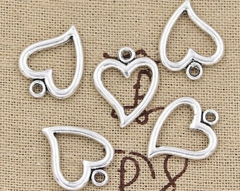 BULK 50 Open Heart Charms Antique Silver Tone Classic Lovely Design Love Charm Bracelet Bangle Bracelet Pendants #672
