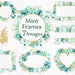 Gold Mint flower frames clipart: "WATERCOLOR CLIPART" Wedding frames Gold glitter floral Teal flowers Turquoise Flowers Diy wedding invites