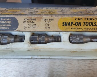 Snap On Tools Thread Chasers 2 in 1 Tap & Die TDC-3 Hydraulic Oil Line Vintage 3 Piece Metal Working Set Mechanic Garage Collectible Tools