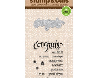 Hero Arts Stamp & Cut: CONGRATS, clear stamps with metal die set (DC149) - SD063