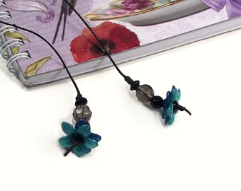 Womens Bookmark, Teal Flower Beaded Bookmark, Unique Bookmarks, Gift for Her, Book Lover Gift, Christmas Gifts