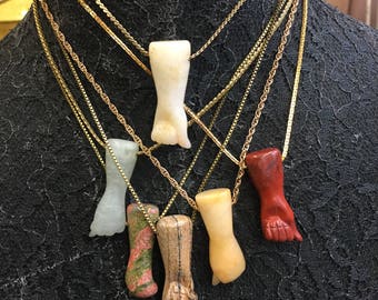 Vintage Assorted Gem Stones Figa Fist Hand Amulet Talisman Pendant 7411STONE x1