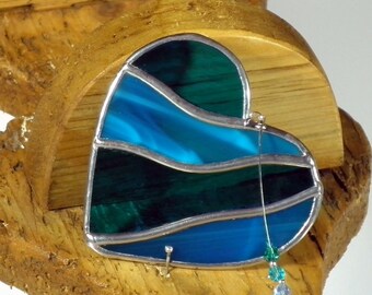 Small Blue Stained glass Heart Suncatcher & Window ornament