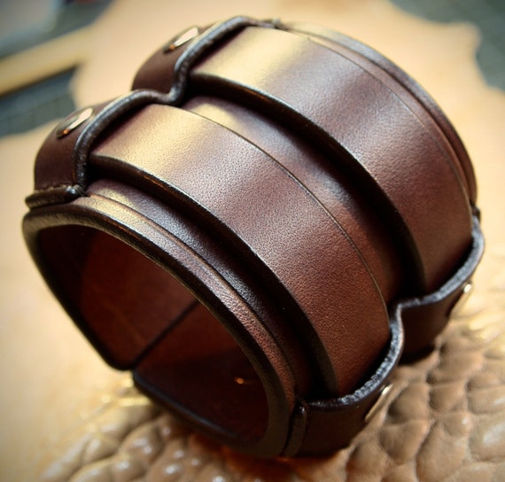 Leather cuff Bracelet 2.5 Inch Wide rich brown bridle leather wristband Custom made for YOU in New York by Freddie Matara