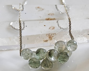 Moss Aquamarine Onions-Beryl-Multi Briolette-Sterling Silver Necklace-March Birthstone Necklace