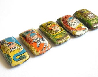 Vintage USSR Litho Tin Toy Cars Set of 5. 1960s Litho Tin Toy Animals Cars Collectible, Vintage Metal Cars, Small Tin Car, Retro Tin Cars