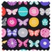 Full yard Japanese Fabric, Insect Black Etsuko Furuya Echino, buttterflies bees colorful cotton fabric by the yard purple blue pink
